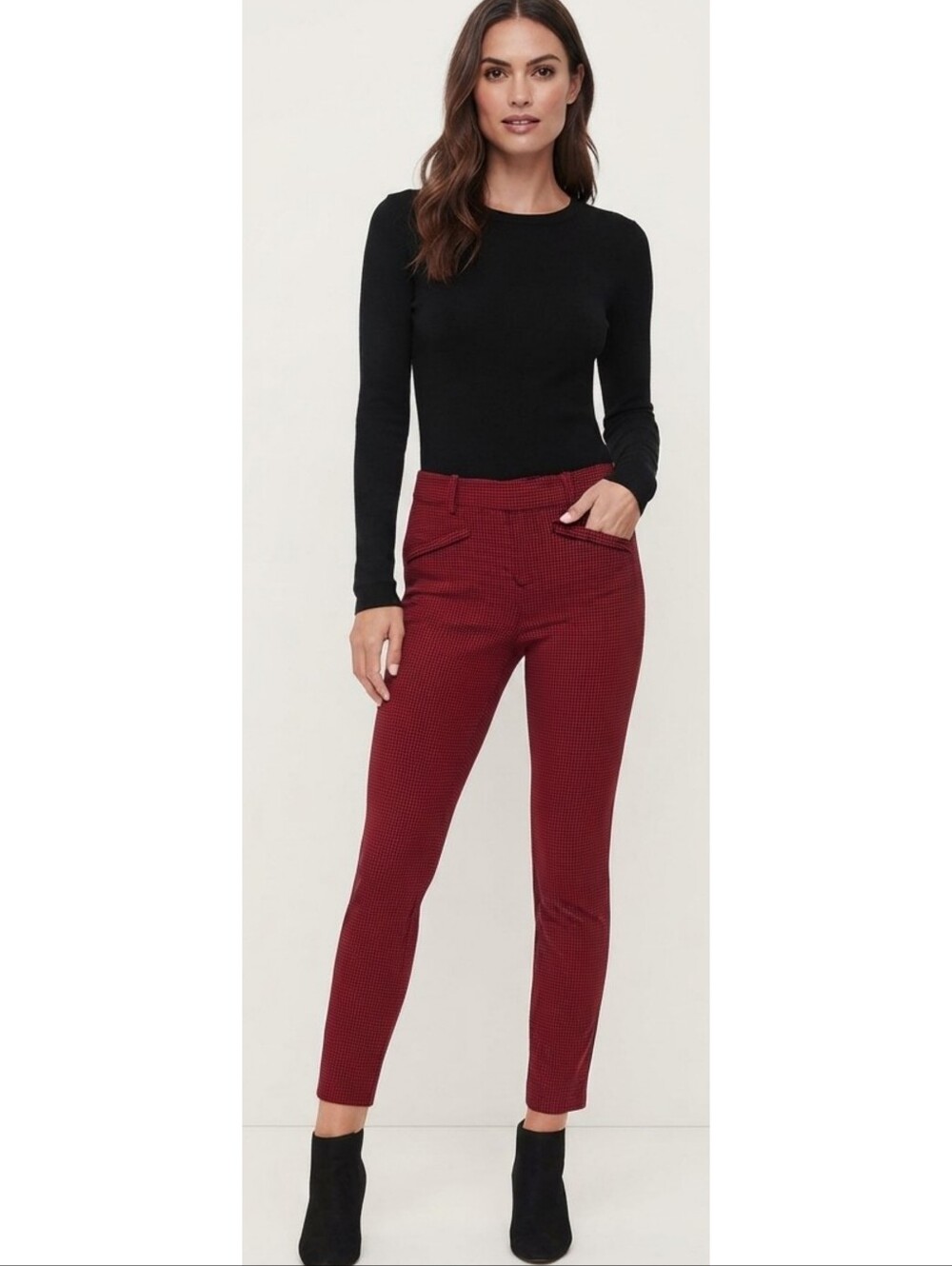 Gap Signature Skinny Ankle Pants Red & Black Houndstooth Size 2